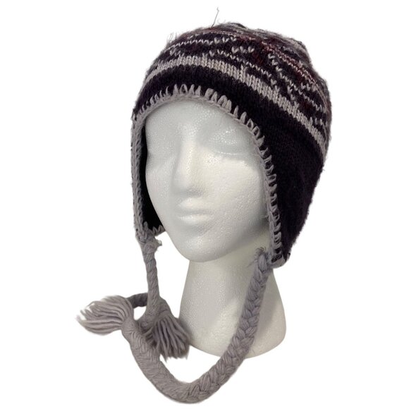 Bundle 2 Columbia  Burgundy & Orange Knit Fleece Lined Earflap and navy blue and - Picture 7 of 15